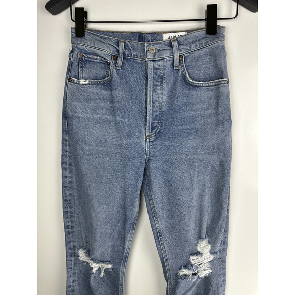 *Altered* Agolde Riley High Rise Straight Crop Distressed Denim Jeans 26" Waist - Picture 4 of 11